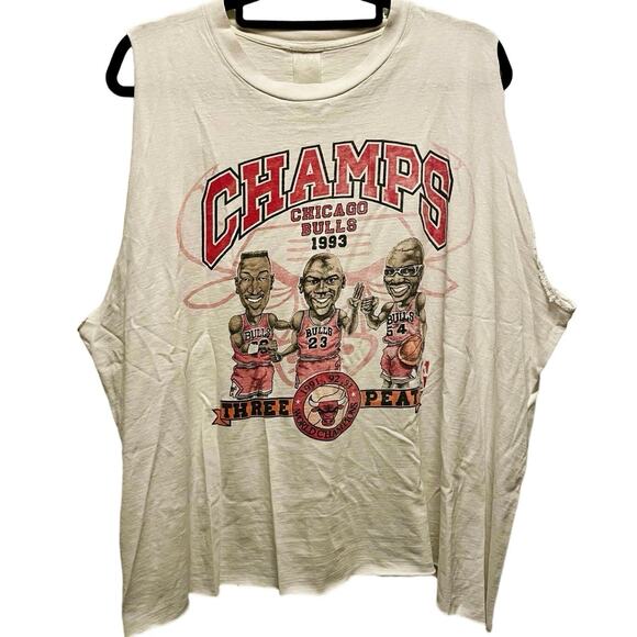 Vintage 90s Chicago Bulls Champs 3 Peat Jordan Pippen and Grant Chopped Shirt L